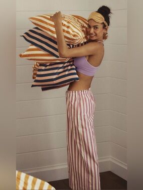 Lavender Ribbed Sleep Bralette with Pink-White Striped Pajama Pants
